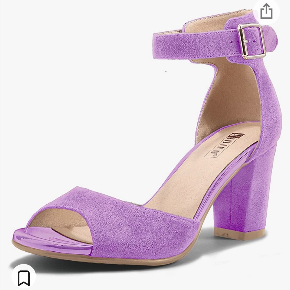 Lilac suede peep toe low block heels